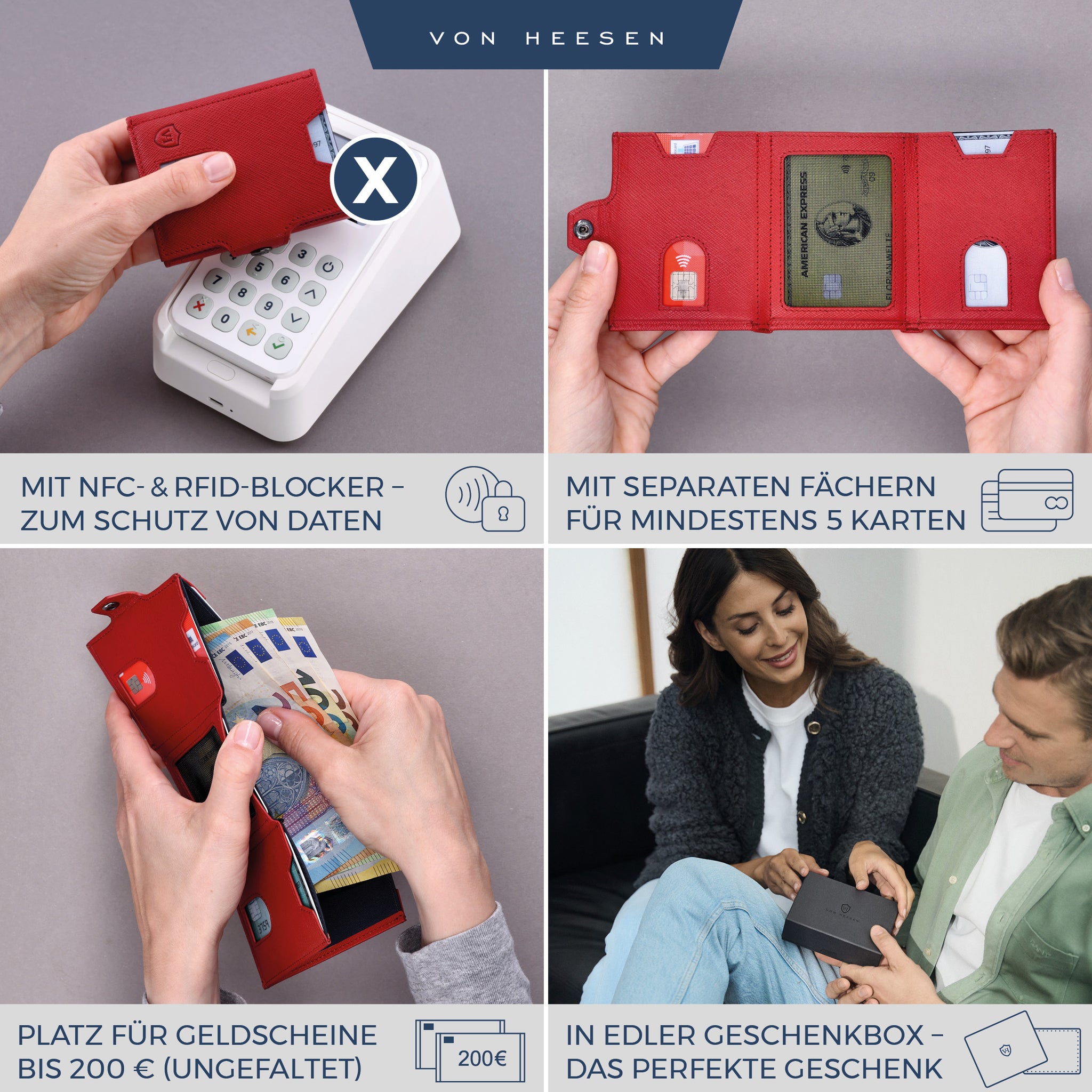 Slim Wallet mit RFID-Schutz, 5 Kartenfächer & Mini-Münzfach (Saffiano)