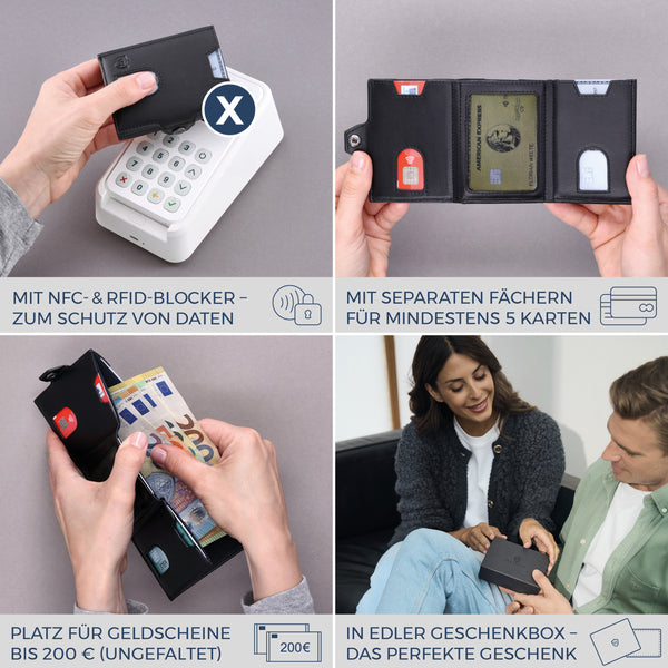 Slim Wallet mit RFID-Schutz, 5 Kartenfächer & Mini-Münzfach (Glatt)