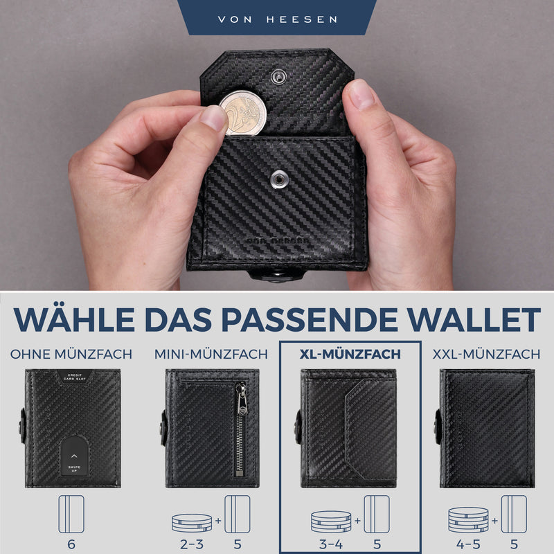 Slim Wallet mit RFID-Schutz, 5 Kartenfächer und XL-Münzfach