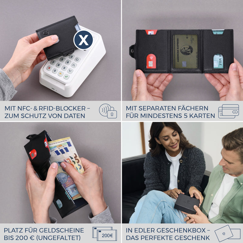 Slim Wallet mit RFID-Schutz, 5 Kartenfächer & XL-Münzfach (Genarbt)