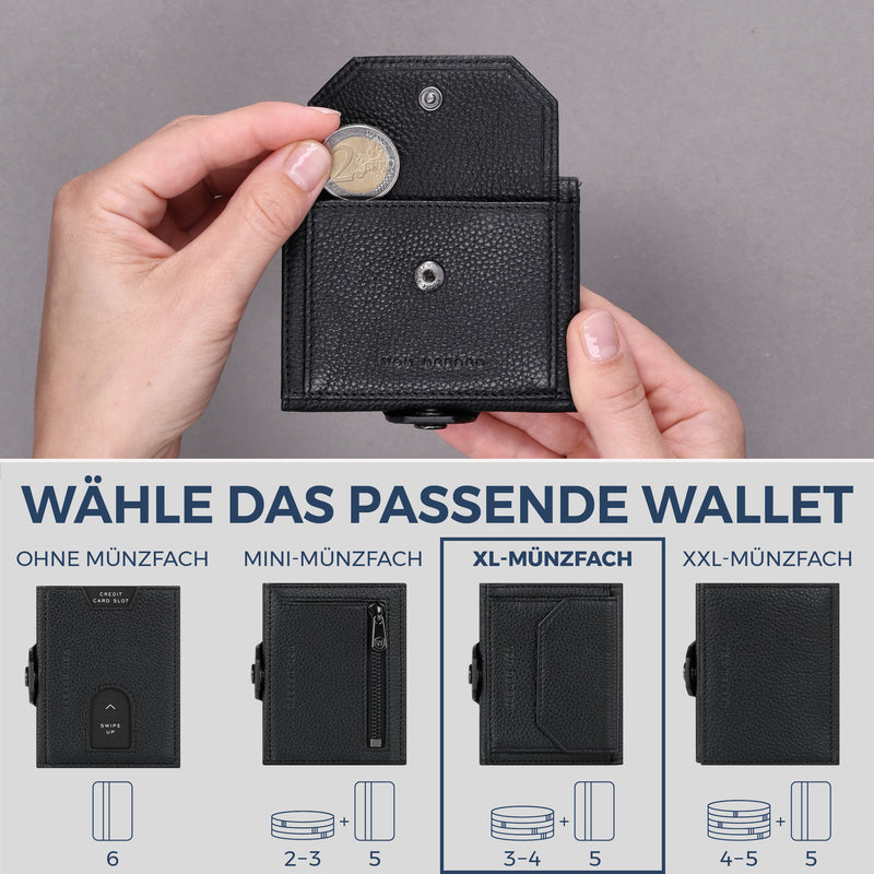 Slim Wallet mit RFID-Schutz, 5 Kartenfächer & XL-Münzfach (Genarbt)