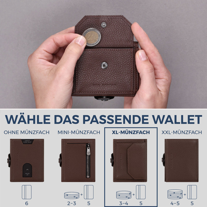Slim Wallet mit RFID-Schutz, 5 Kartenfächer & XL-Münzfach (Genarbt)
