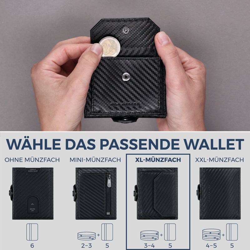 Slim Wallet mit RFID-Schutz, 5 Kartenfächer & XL-Münzfach (Carbon)