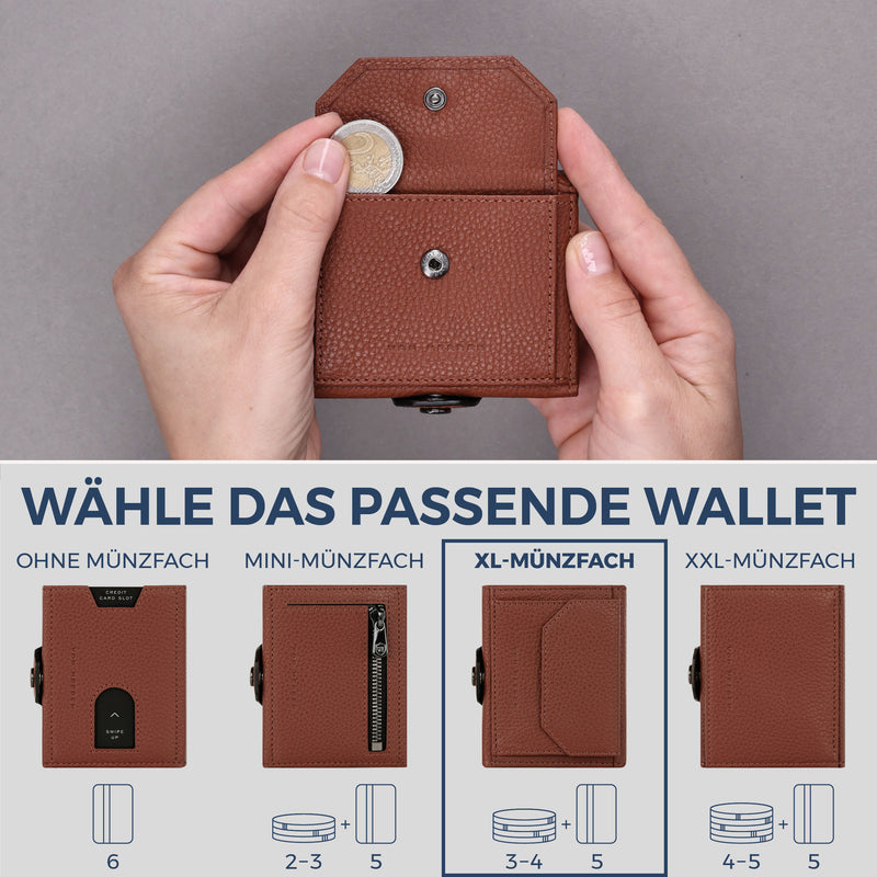 Slim Wallet mit RFID-Schutz, 5 Kartenfächer & XL-Münzfach (Genarbt)