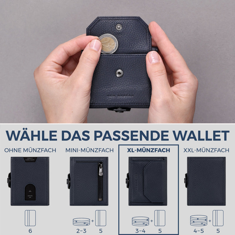 Slim Wallet mit RFID-Schutz, 5 Kartenfächer & XL-Münzfach (Genarbt)