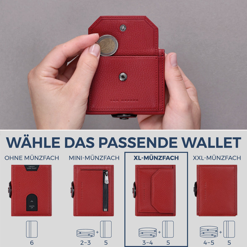 Slim Wallet mit RFID-Schutz, 5 Kartenfächer & XL-Münzfach (Genarbt)