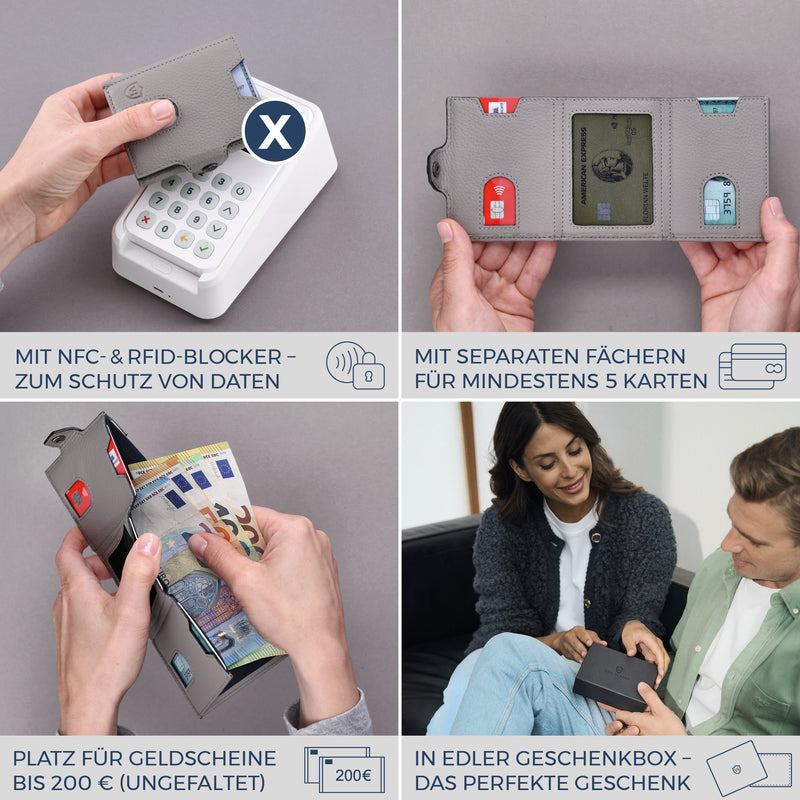 Slim Wallet mit RFID-Schutz, 5 Kartenfächer & XL-Münzfach (Genarbt)