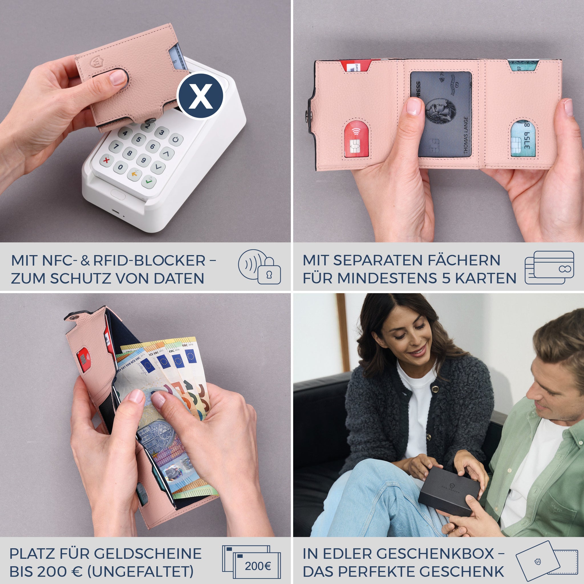 Slim Wallet mit RFID-Schutz, 5 Kartenfächer & XL-Münzfach (Genarbt)