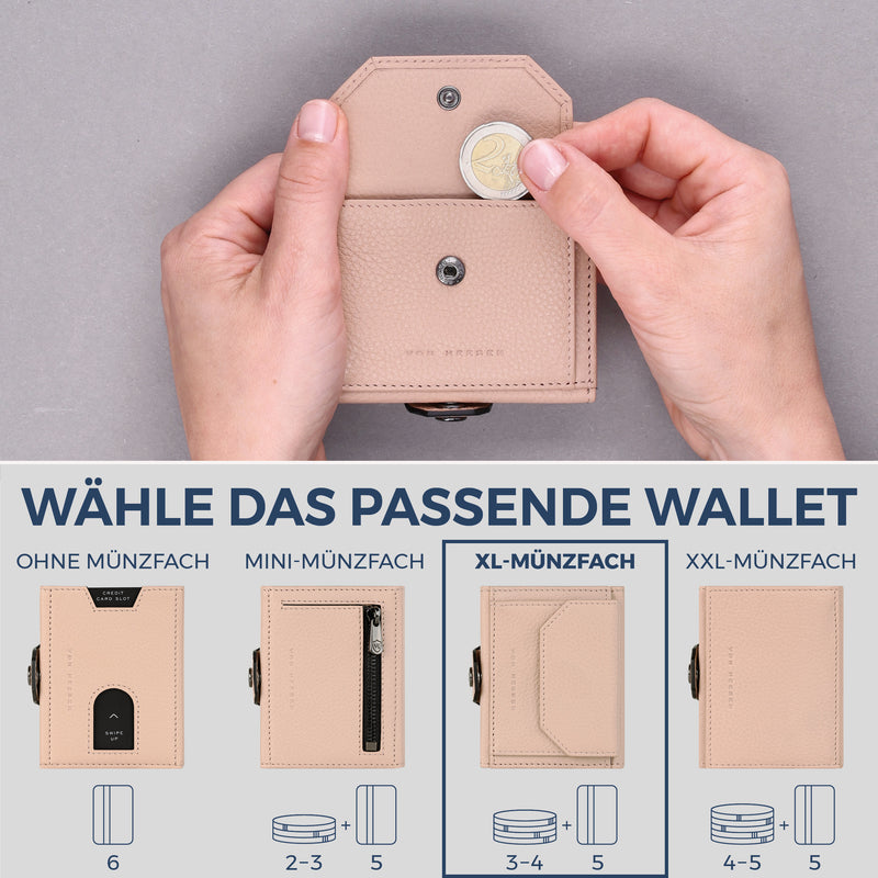Slim Wallet mit RFID-Schutz, 5 Kartenfächer & XL-Münzfach (Genarbt)