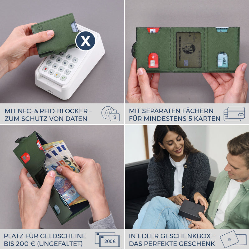Slim Wallet mit RFID-Schutz, 5 Kartenfächer & XL-Münzfach (Genarbt)