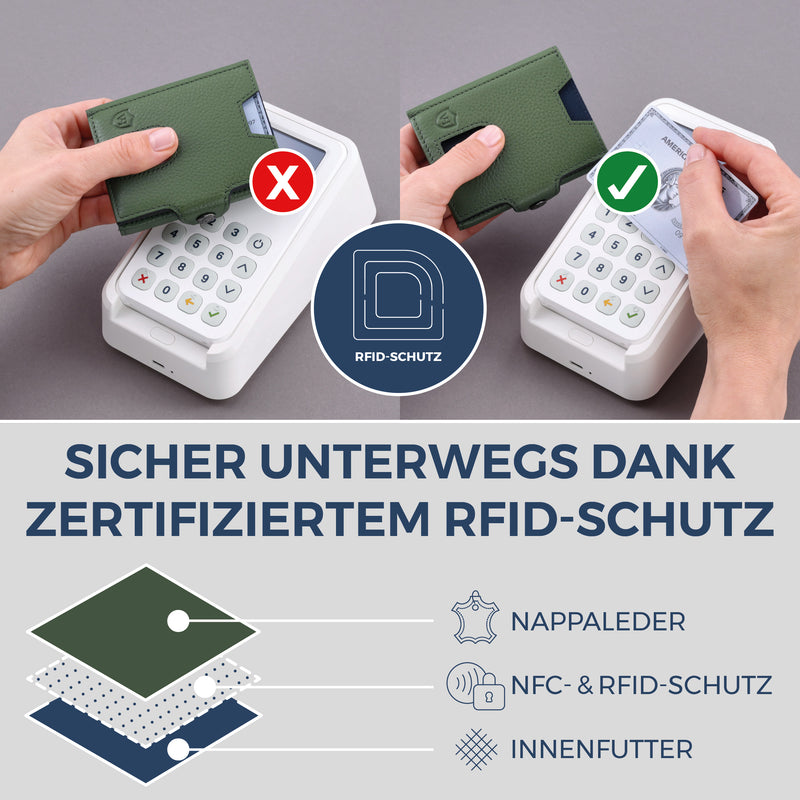 Slim Wallet mit RFID-Schutz, 5 Kartenfächer & XL-Münzfach (Genarbt)
