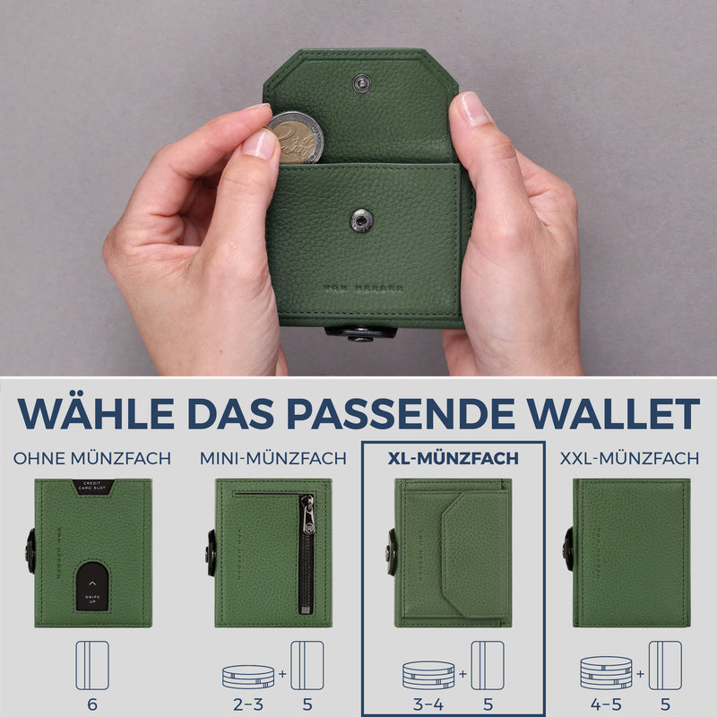 Slim Wallet mit RFID-Schutz, 5 Kartenfächer & XL-Münzfach (Genarbt)