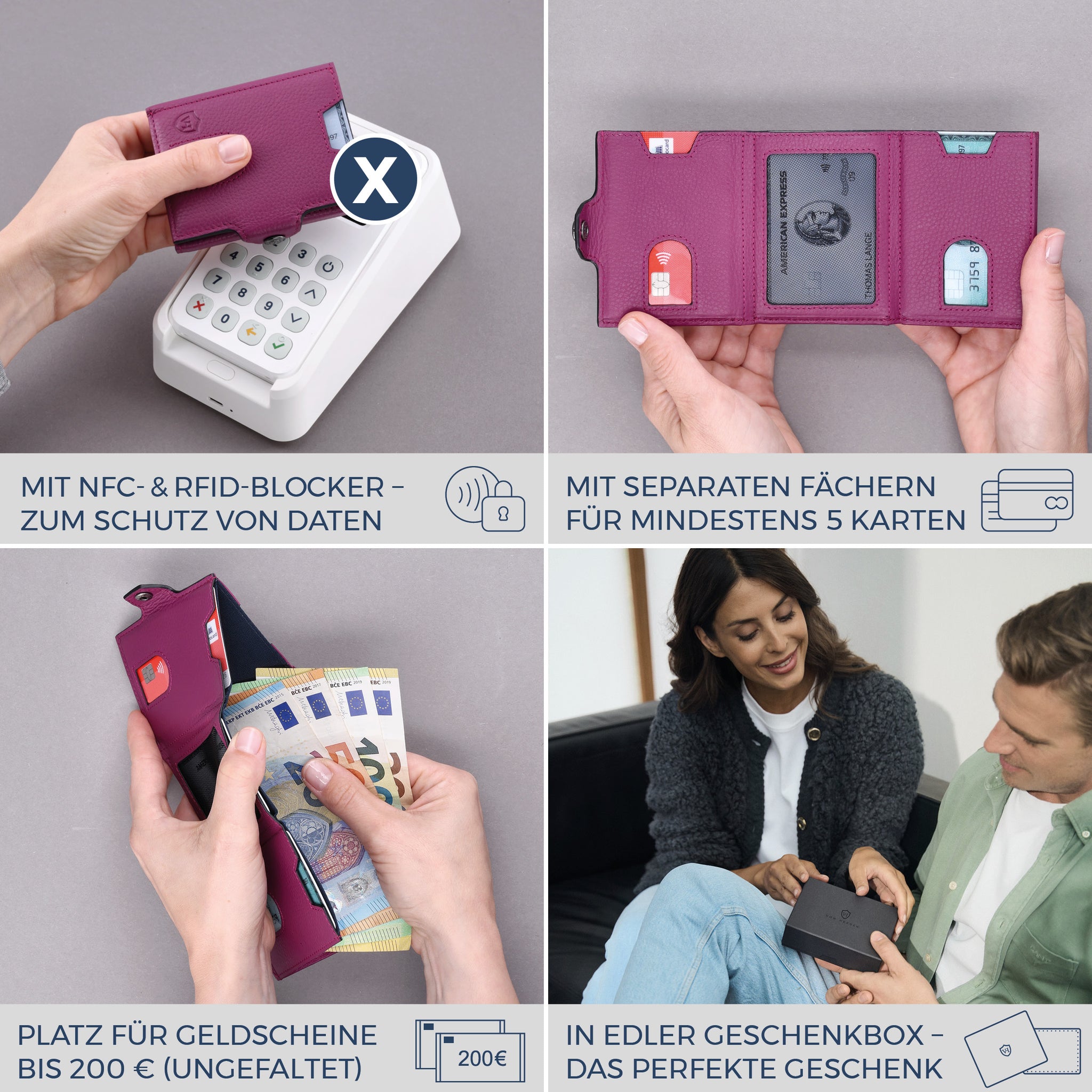 Slim Wallet mit RFID-Schutz, 5 Kartenfächer & XL-Münzfach (Genarbt)