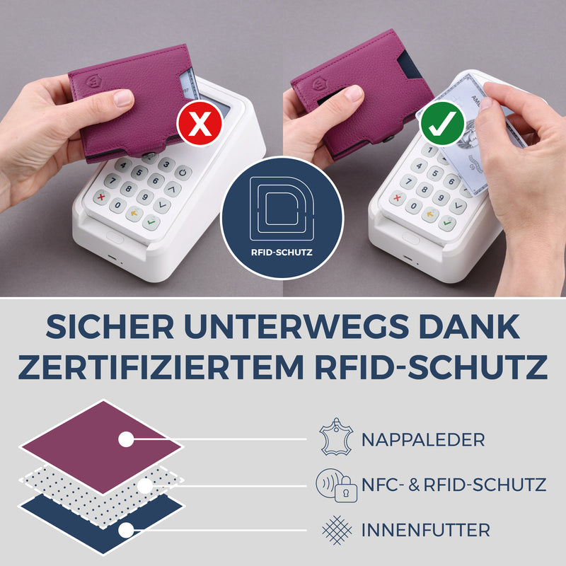 Slim Wallet mit RFID-Schutz, 5 Kartenfächer & XL-Münzfach (Genarbt)