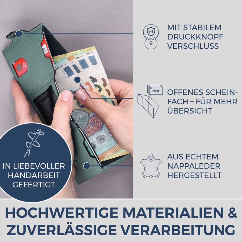 Slim Wallet mit RFID-Schutz, 5 Kartenfächer & XL-Münzfach (Genarbt)