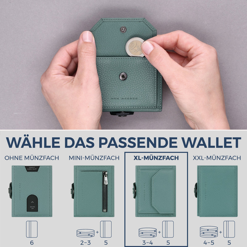 Slim Wallet mit RFID-Schutz, 5 Kartenfächer & XL-Münzfach (Genarbt)