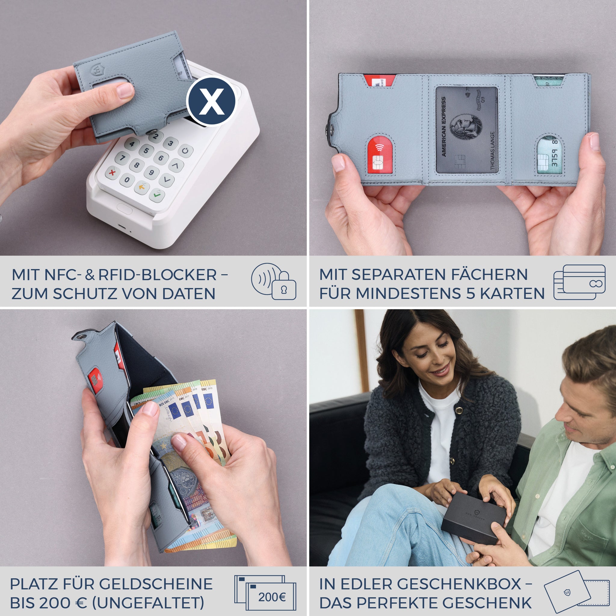 Slim Wallet mit RFID-Schutz, 5 Kartenfächer & XL-Münzfach (Genarbt)