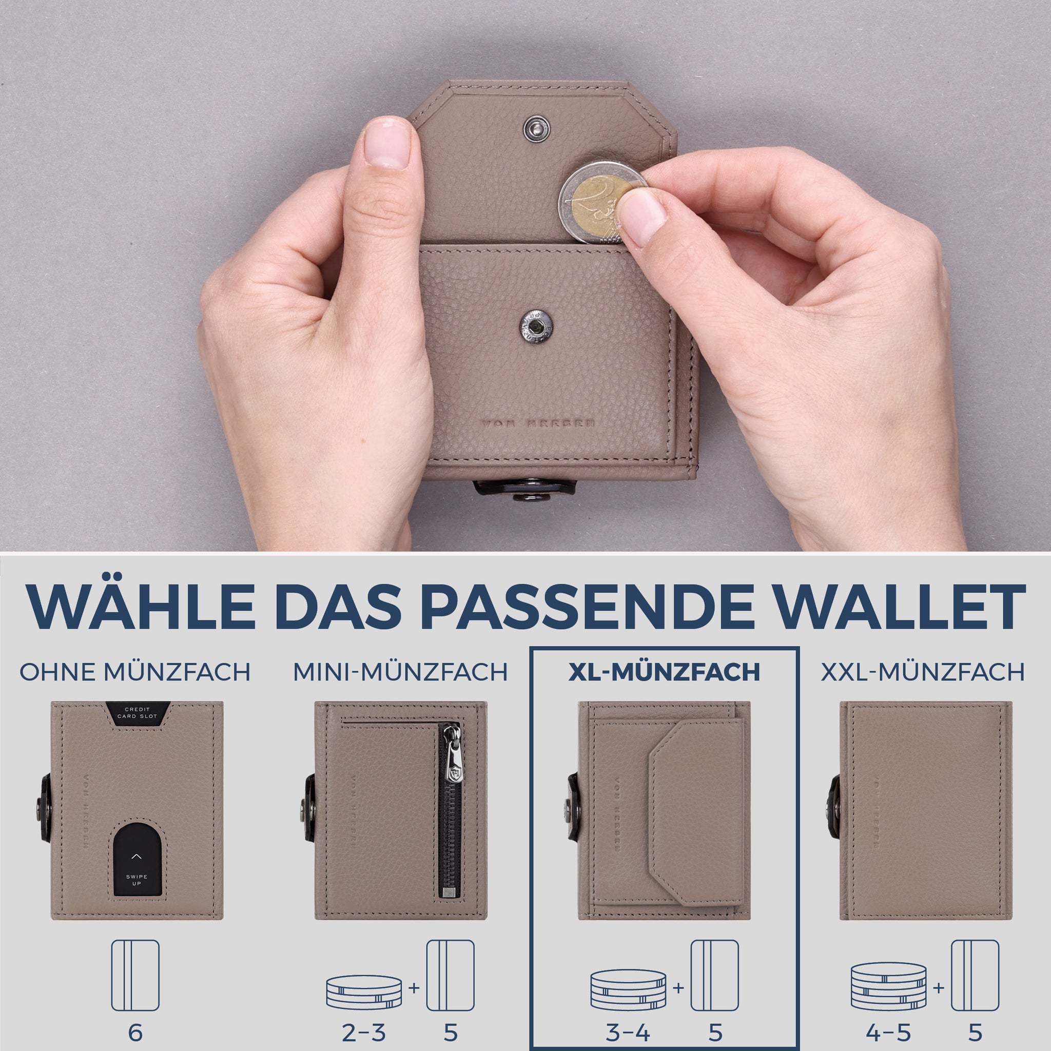 Slim Wallet mit RFID-Schutz, 5 Kartenfächer & XL-Münzfach (Genarbt)