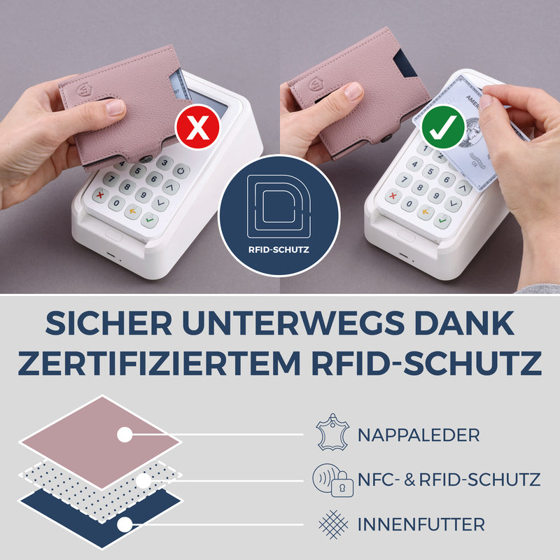 Slim Wallet mit RFID-Schutz, 5 Kartenfächer & XL-Münzfach (Genarbt)