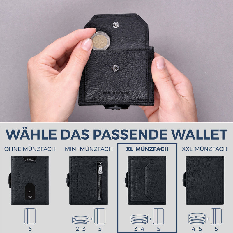 Slim Wallet mit RFID-Schutz, 5 Kartenfächer & XL-Münzfach (Saffiano)