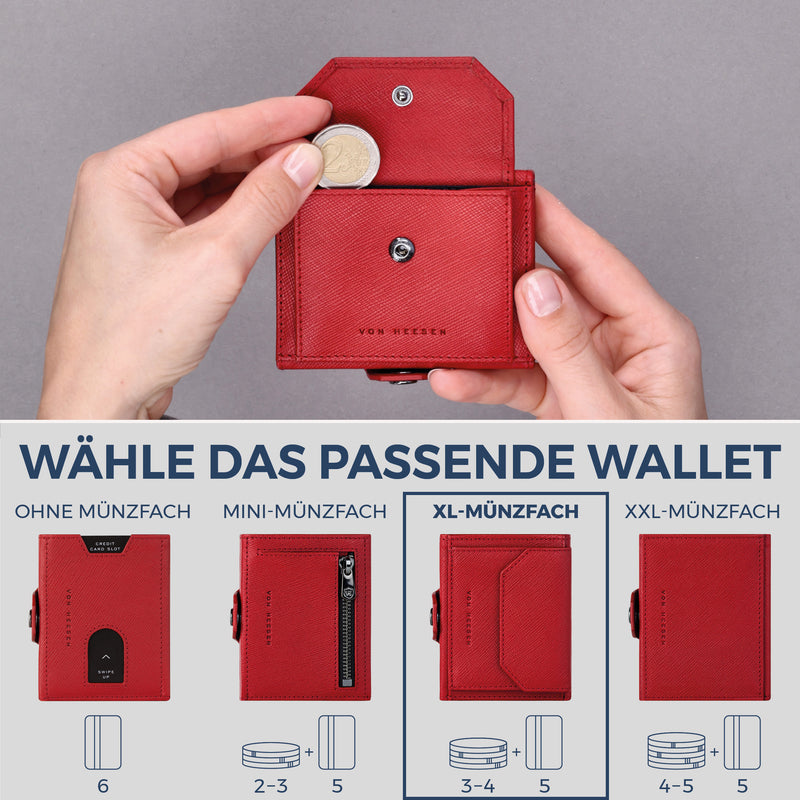 Slim Wallet mit RFID-Schutz, 5 Kartenfächer & XL-Münzfach (Saffiano)