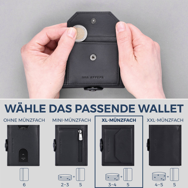 Slim Wallet mit RFID-Schutz, 5 Kartenfächer & XL-Münzfach (Waxy)