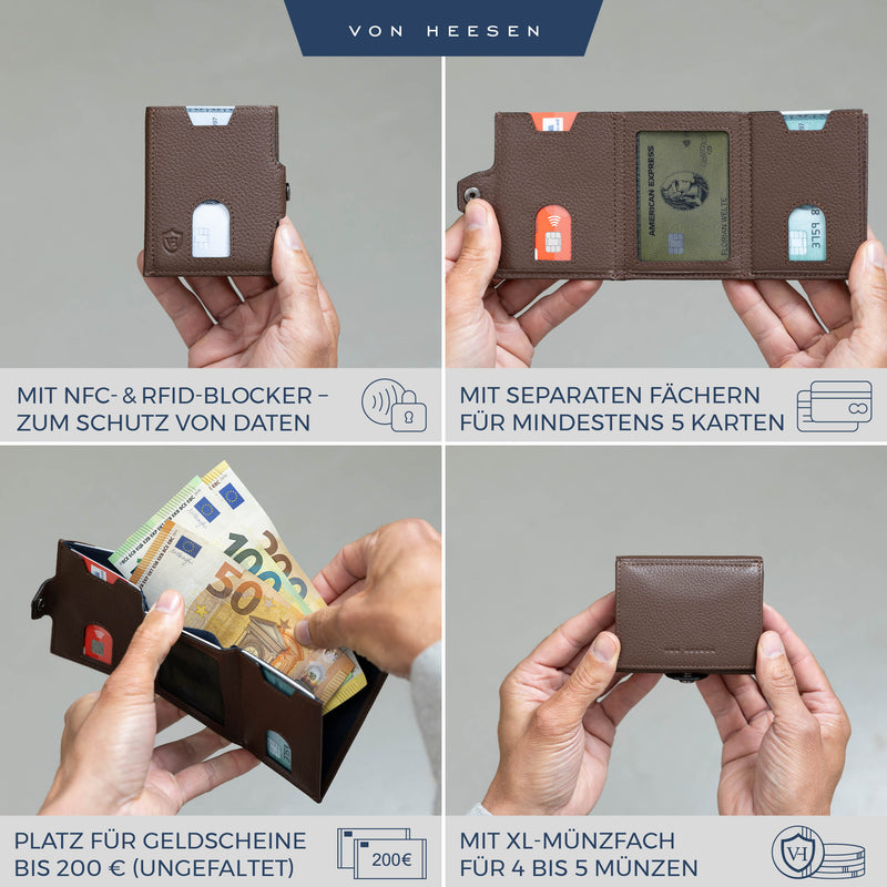 Slim Wallet mit RFID-Schutz, 5 Kartenfächer und XXL-Münzfach