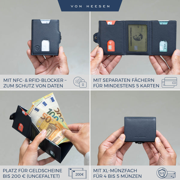 Slim Wallet mit RFID-Schutz, 5 Kartenfächer und XXL-Münzfach