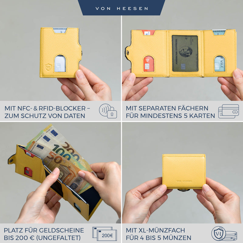Slim Wallet mit RFID-Schutz, 5 Kartenfächer und XXL-Münzfach