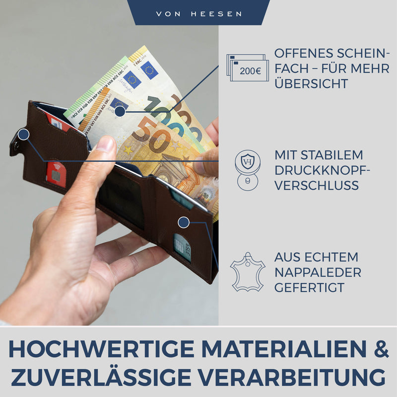 Slim Wallet mit RFID-Schutz, 5 Kartenfächer und XXL-Münzfach