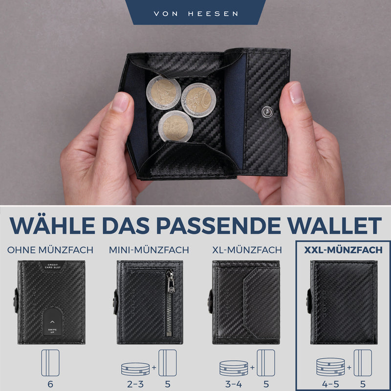 Slim Wallet mit RFID-Schutz, 5 Kartenfächer und XXL-Münzfach