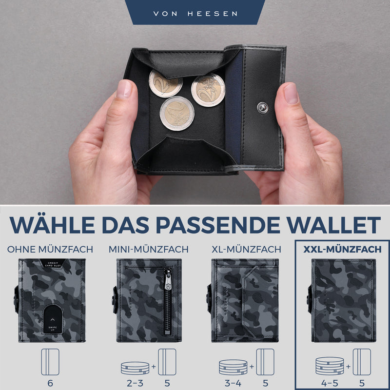 Slim Wallet mit RFID-Schutz, 5 Kartenfächer und XXL-Münzfach