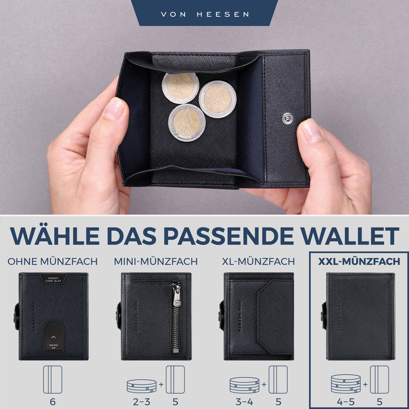 Slim Wallet mit RFID-Schutz, 5 Kartenfächer und XXL-Münzfach