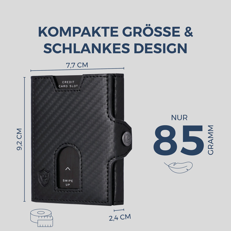 Slim Wallet mit RFID-Schutz, 5 Kartenfächer & XXL-Münzfach (Carbon)