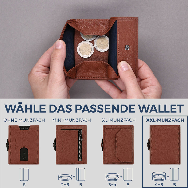 Slim Wallet mit RFID-Schutz, 5 Kartenfächer & XXL-Münzfach (Genarbt)
