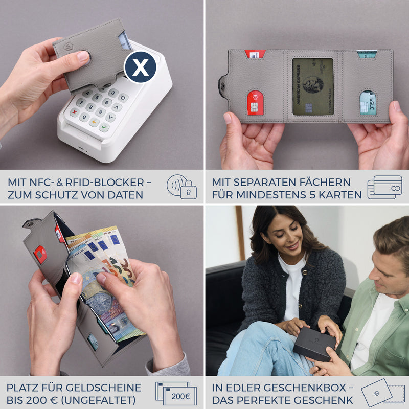 Slim Wallet mit RFID-Schutz, 5 Kartenfächer & XXL-Münzfach (Genarbt)