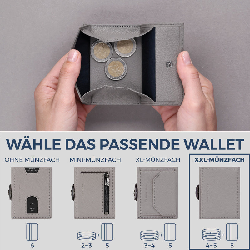 Slim Wallet mit RFID-Schutz, 5 Kartenfächer & XXL-Münzfach (Genarbt)