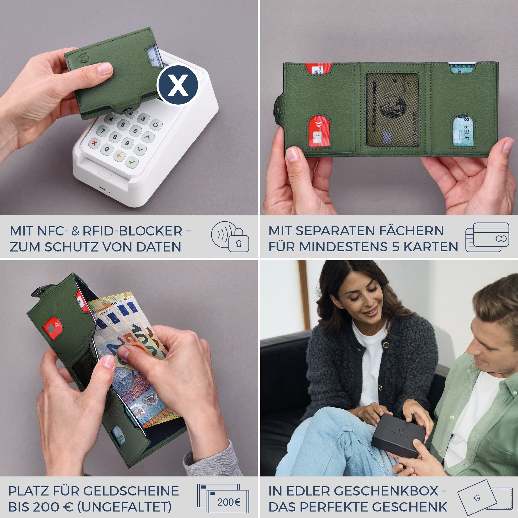 Slim Wallet mit RFID-Schutz, 5 Kartenfächer & XXL-Münzfach (Genarbt)