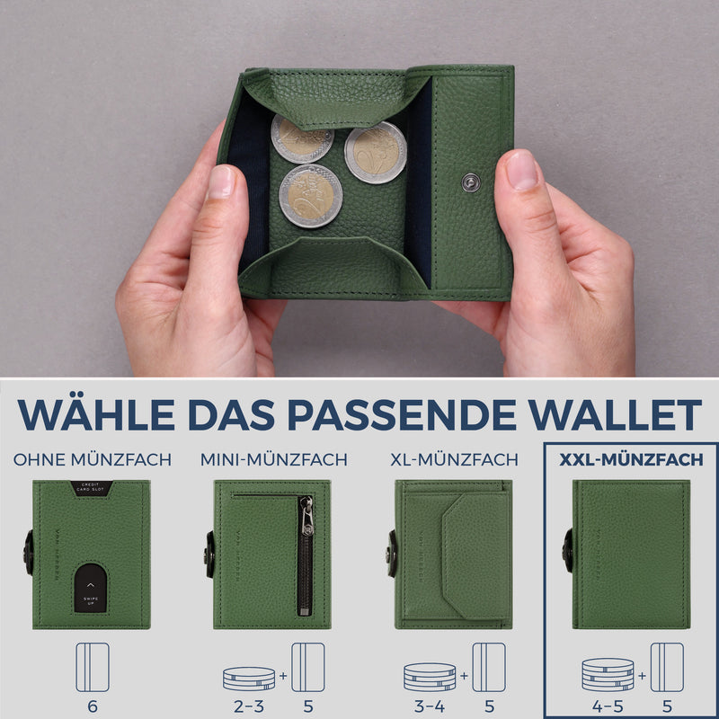 Slim Wallet mit RFID-Schutz, 5 Kartenfächer & XXL-Münzfach (Genarbt)
