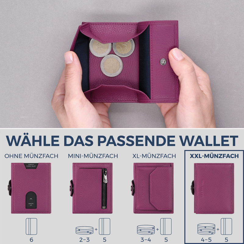 Slim Wallet mit RFID-Schutz, 5 Kartenfächer & XXL-Münzfach (Genarbt)