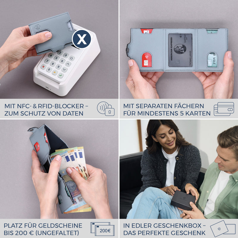 Slim Wallet mit RFID-Schutz, 5 Kartenfächer & XXL-Münzfach (Genarbt)
