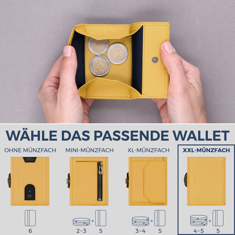 Slim Wallet mit RFID-Schutz, 5 Kartenfächer & XXL-Münzfach (Genarbt)