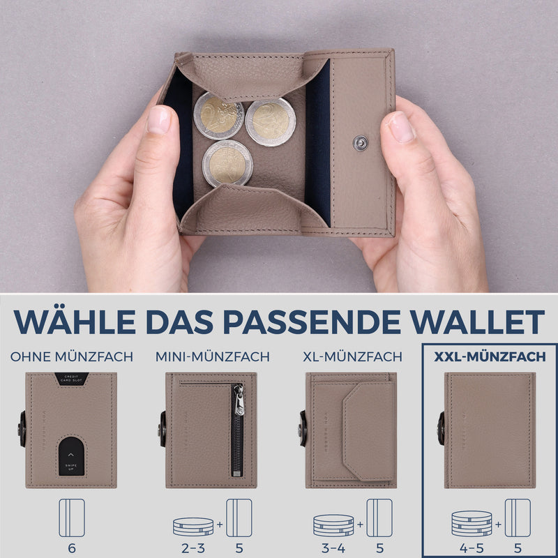 Slim Wallet mit RFID-Schutz, 5 Kartenfächer & XXL-Münzfach (Genarbt)