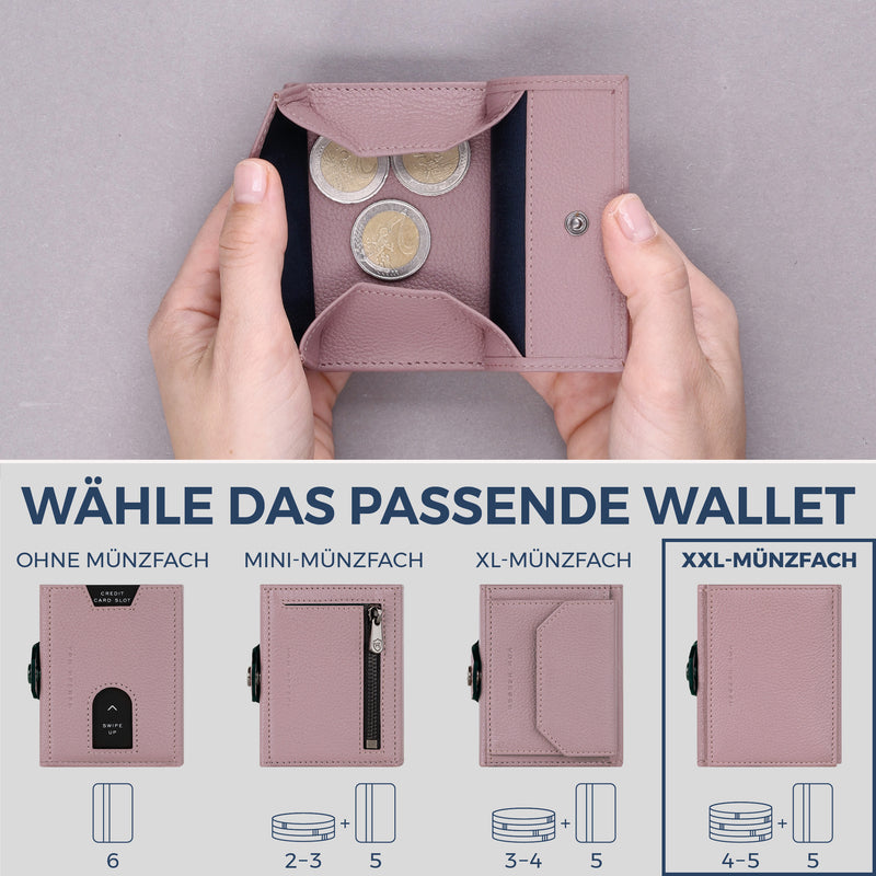 Slim Wallet mit RFID-Schutz, 5 Kartenfächer & XXL-Münzfach (Genarbt)