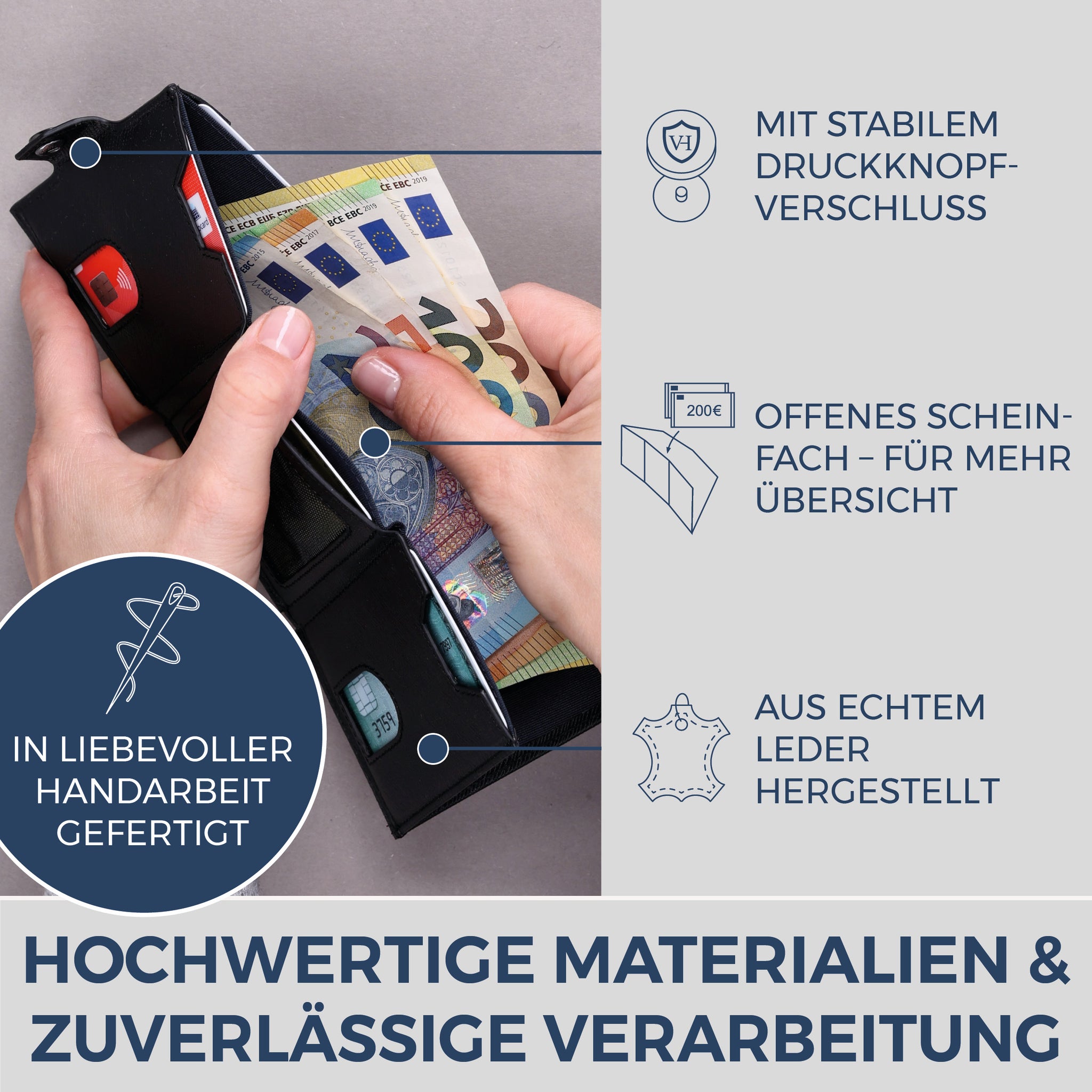 Slim Wallet mit RFID-Schutz, 5 Kartenfächer & XXL-Münzfach (Saffiano)