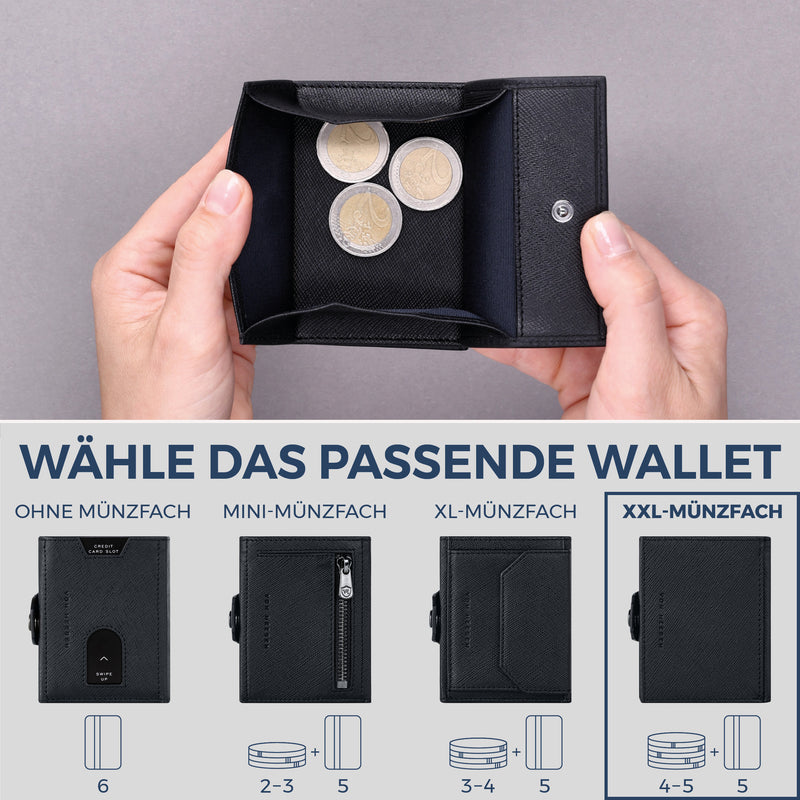 Slim Wallet mit RFID-Schutz, 5 Kartenfächer & XXL-Münzfach (Saffiano)
