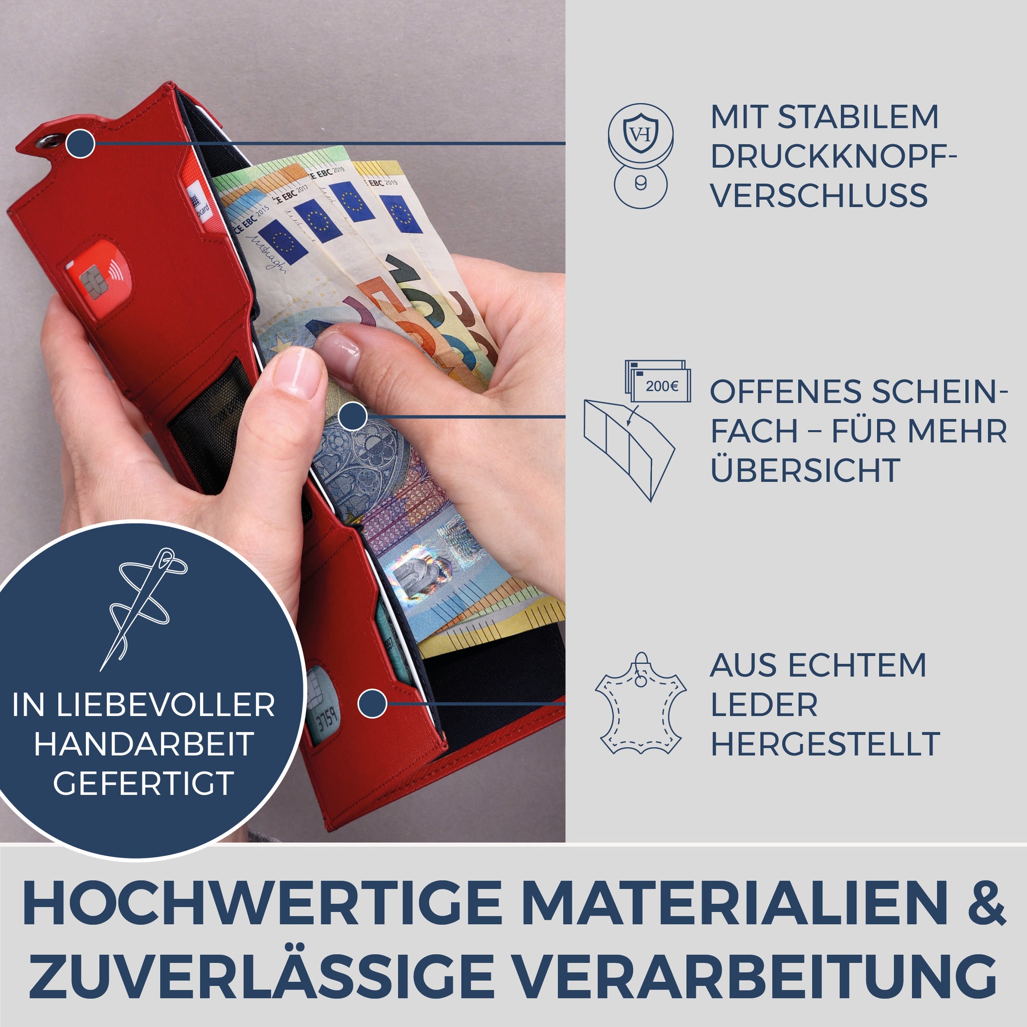 Slim Wallet mit RFID-Schutz, 5 Kartenfächer & XXL-Münzfach (Saffiano)