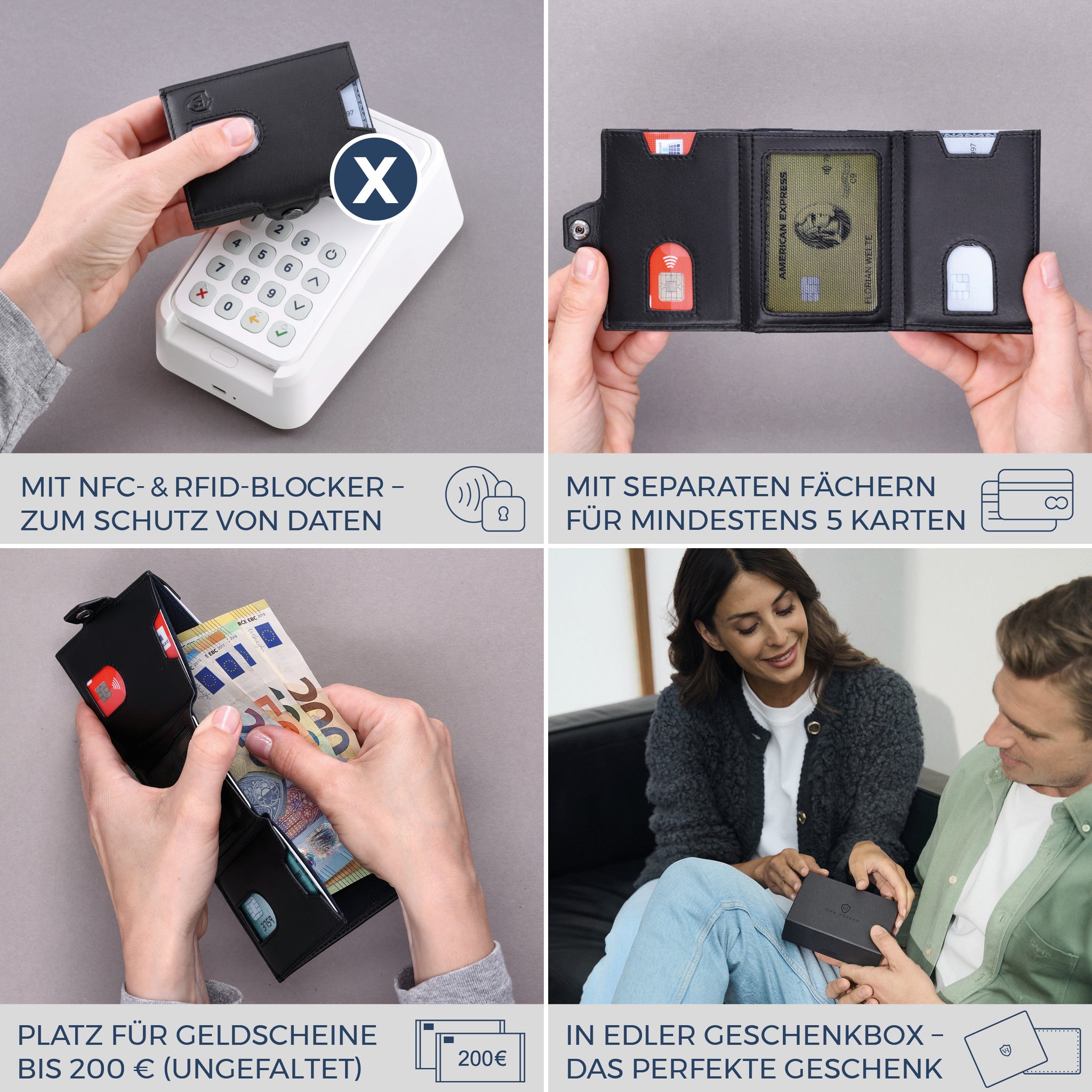 Slim Wallet mit RFID-Schutz, 5 Kartenfächer & XXL-Münzfach (Glatt)