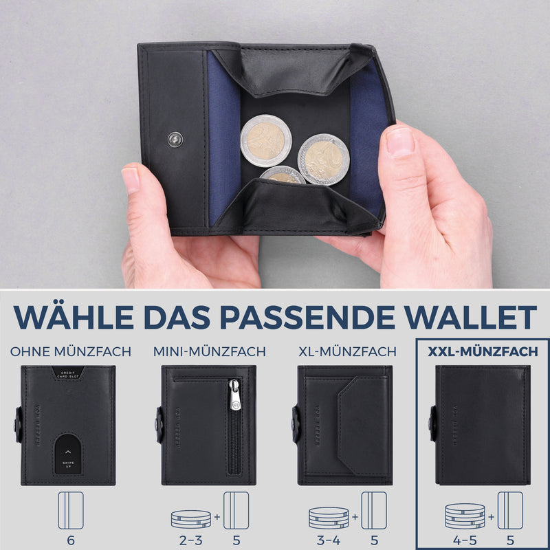 Slim Wallet mit RFID-Schutz, 5 Kartenfächer & XXL-Münzfach (Waxy)