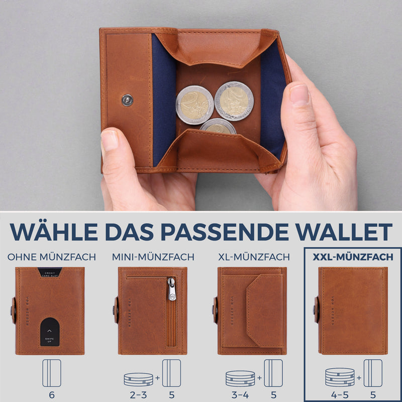 Slim Wallet mit RFID-Schutz, 5 Kartenfächer & XXL-Münzfach (Waxy)